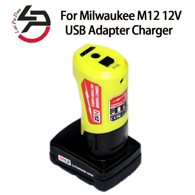 USB Adapter Charger for Milwaukee M12 N12 12V Li-ion Power Tools Battery Power Bank to Charger The Cell Phone Ipad