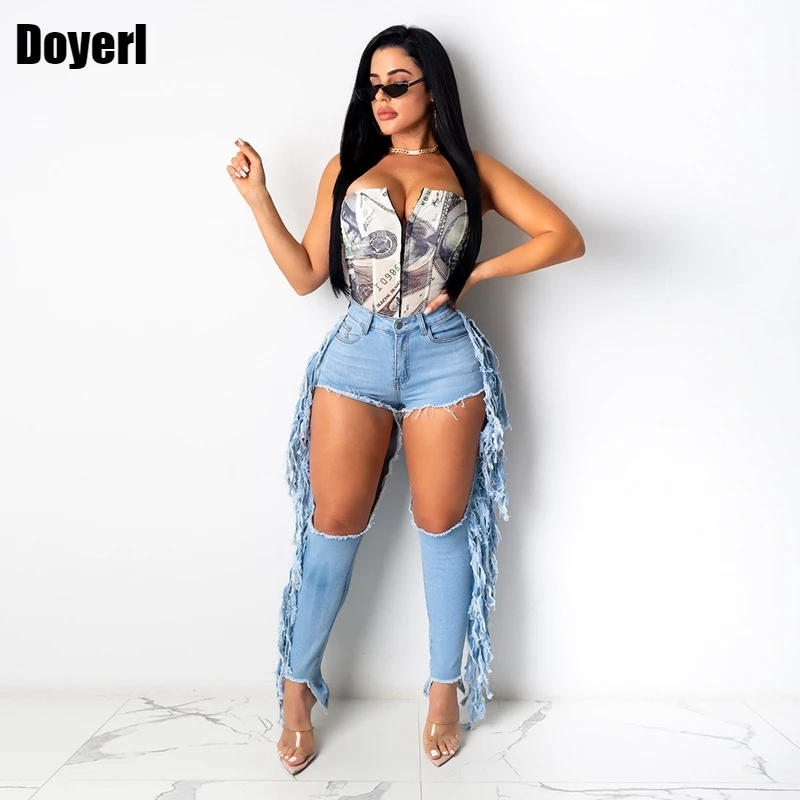 

Fashion Skinny Jeans Woman High Waist Ankle Long Pants Fringe Tassel Stretch Jeans For Women Denim Club Sexy Vintage Jeans