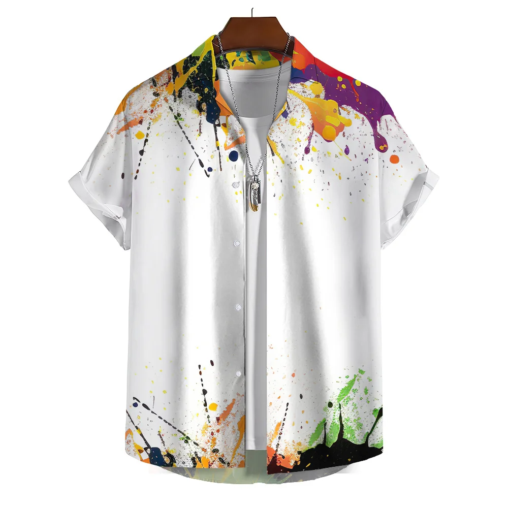 

Short-Sleeved Men'S Hawaiian Shirt Color Spray Print Pattern Clothing Designer Casual Beach Street Vacation Fashion Large Size