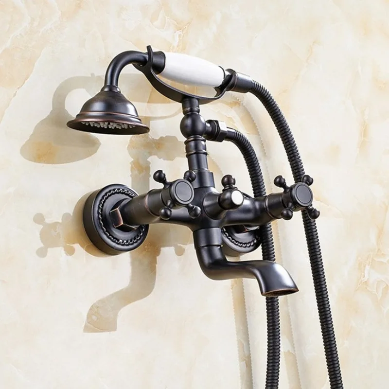 Bathroom Shower Head Full Copper Antique Handheld Set Bathtub Black Bronze Brushed Faucet |