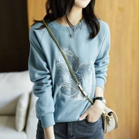 spring autumn new korean womens embroidery pullover sweater womens loose thin round neck long sleeved top
