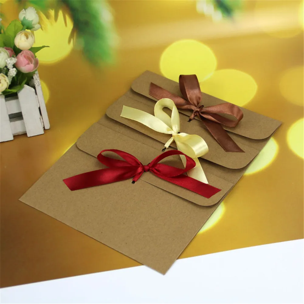 

5pcs/set Vintage Kraft Paper Ribbon Envelopes Set Letter Bag Wedding Birthday Party Invitation Packaging Bag Party Supplies