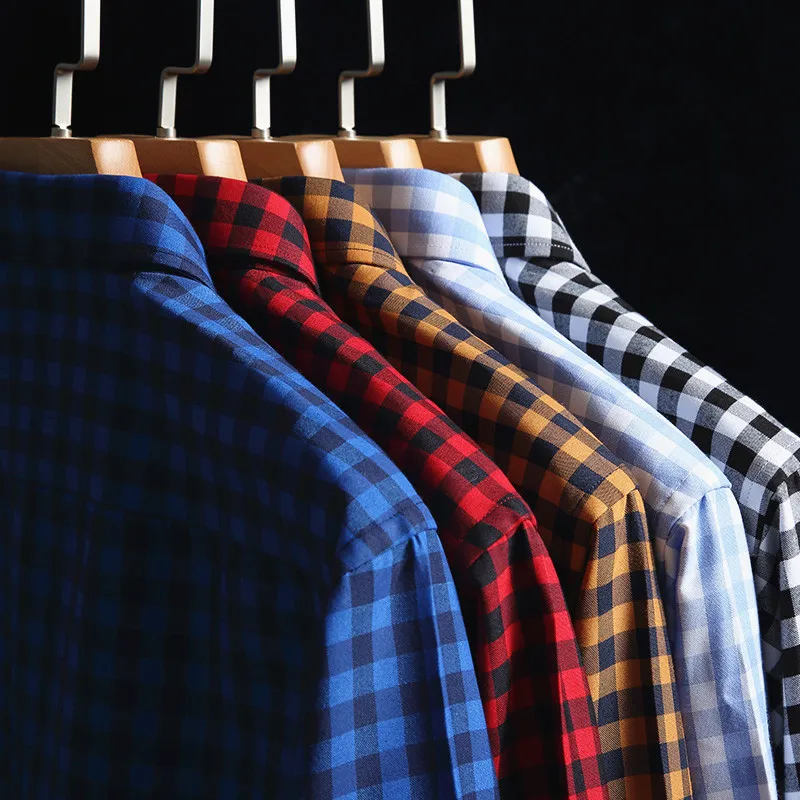 Long Sleeve Men's Shirt New Collection 2022 Autumn Plaid Cotton Polyest Luxury Daily Casual Shirts Leisure Soft Streetwear Style
