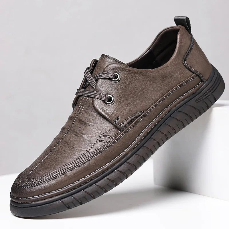 

Кроссовки мужские кожаные износостойкие, Повседневная Уличная модная спортивная обувь, однотонные, с прострочкой, весна-осень