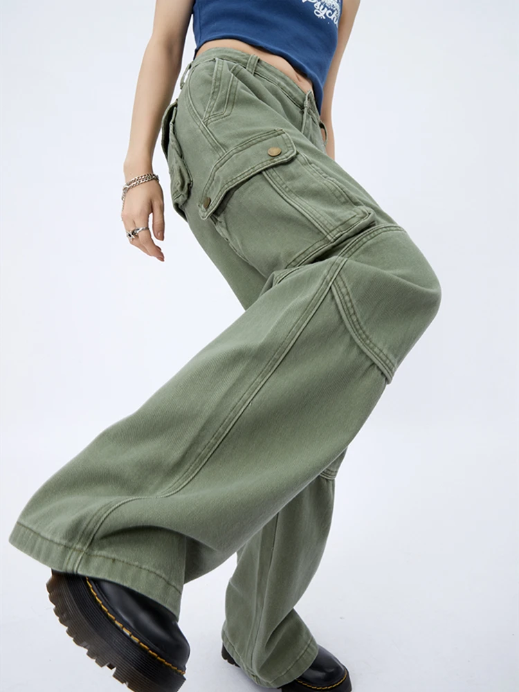 Брюки-карго женские с большими карманами свободные прямые штаны в американском