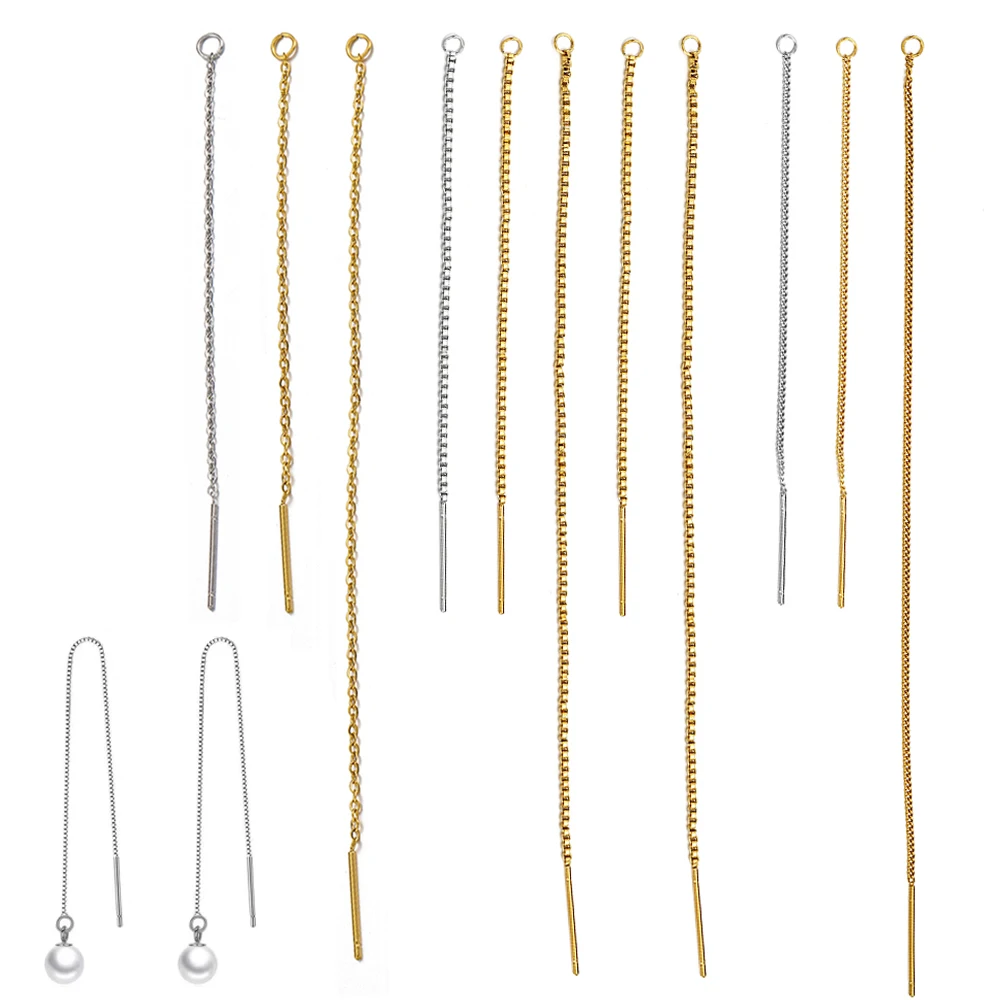 10pcs Stainless Steel Ear Line Long Chain Earrings Earwires Pendant Charms Connector Drop Dangle Earrings Jewelry Making DIY