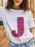 printed t shirts pink joy joyce name letter font j k l m n o short sleeve summer tshirt young girl t shirt for woman clothing
