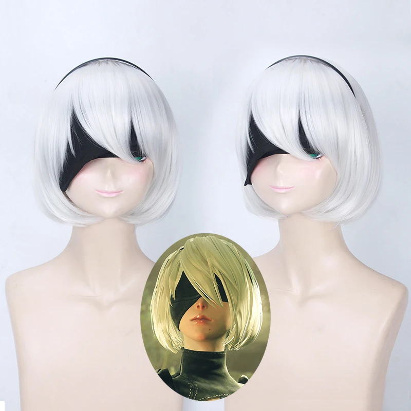 

3PCS Wig Mask Hairband YoRHa No.2 Type B 2B Wig Cosplay Wig NieR:Automata Costume Play Wigs Costumes Headgear High Quality Hair