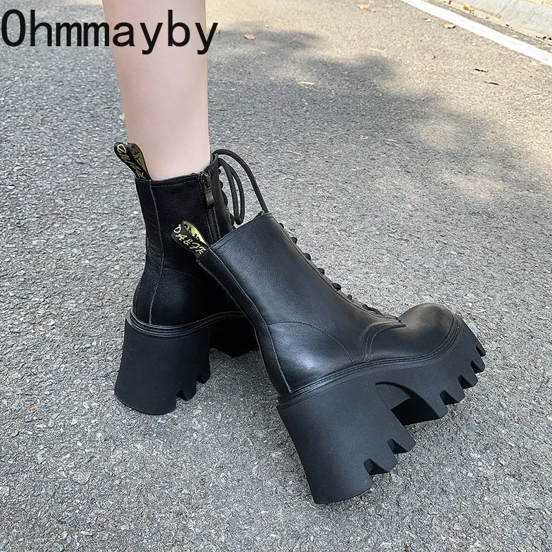 

New Arrival Goth Women Short Boots Woman Thick Sole Platform Flats Ankle Booties Zipper Fashion Ladies Shoes botas femininas