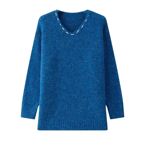 HanOrange 2025 синий шерстяной свитер для женщин