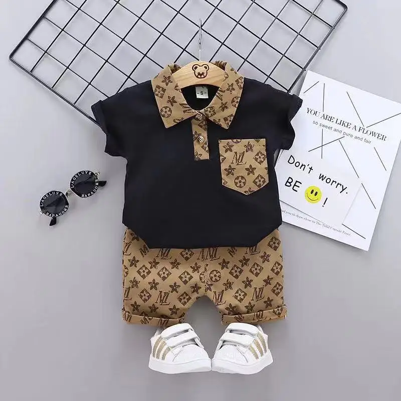 

Short Sleeve Shirts Shorts 2pcs Summer Children Wedding Outfits For Baby Boys Clothes Toddler Tracksuits 3M-4T Kids Jogging Set