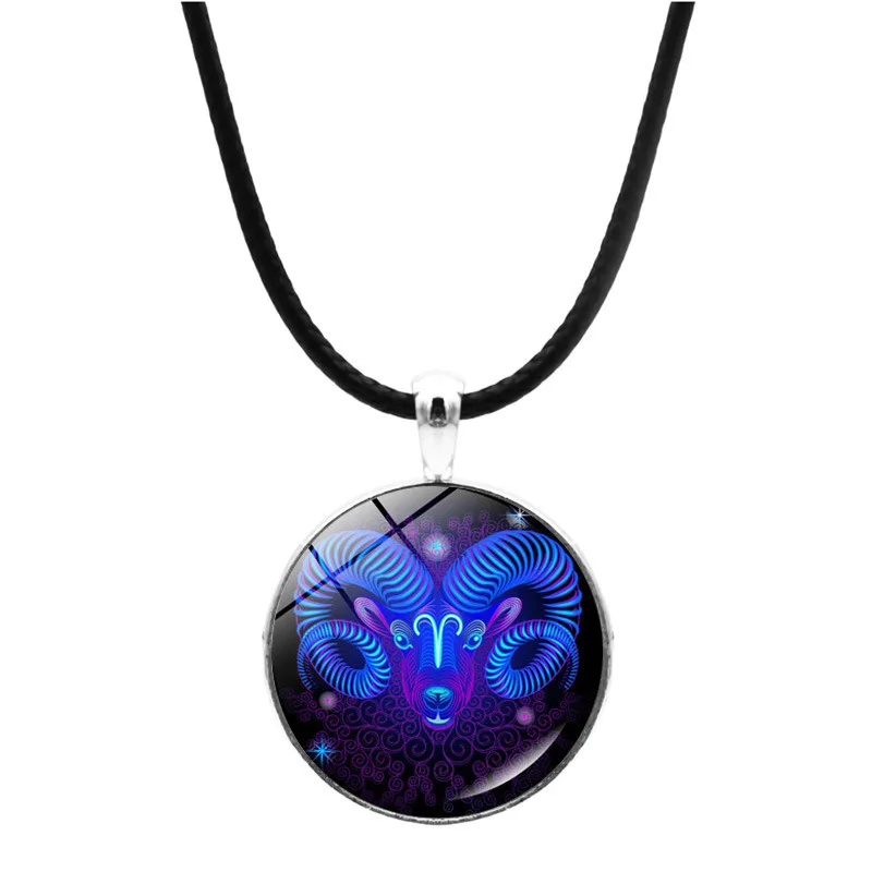 

Twelve Constellations Letter Pendant Luminous Necklace Female Zodiac Charm Round Constellation Glass Necklace Jewelry Gifts