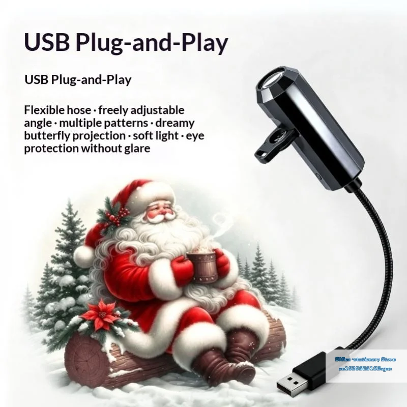 Фото Светодиодный проектор для рождественского декора с питанием от USB и 6 сменными слайдами для украшения дома, спальни и вечеринок. №4