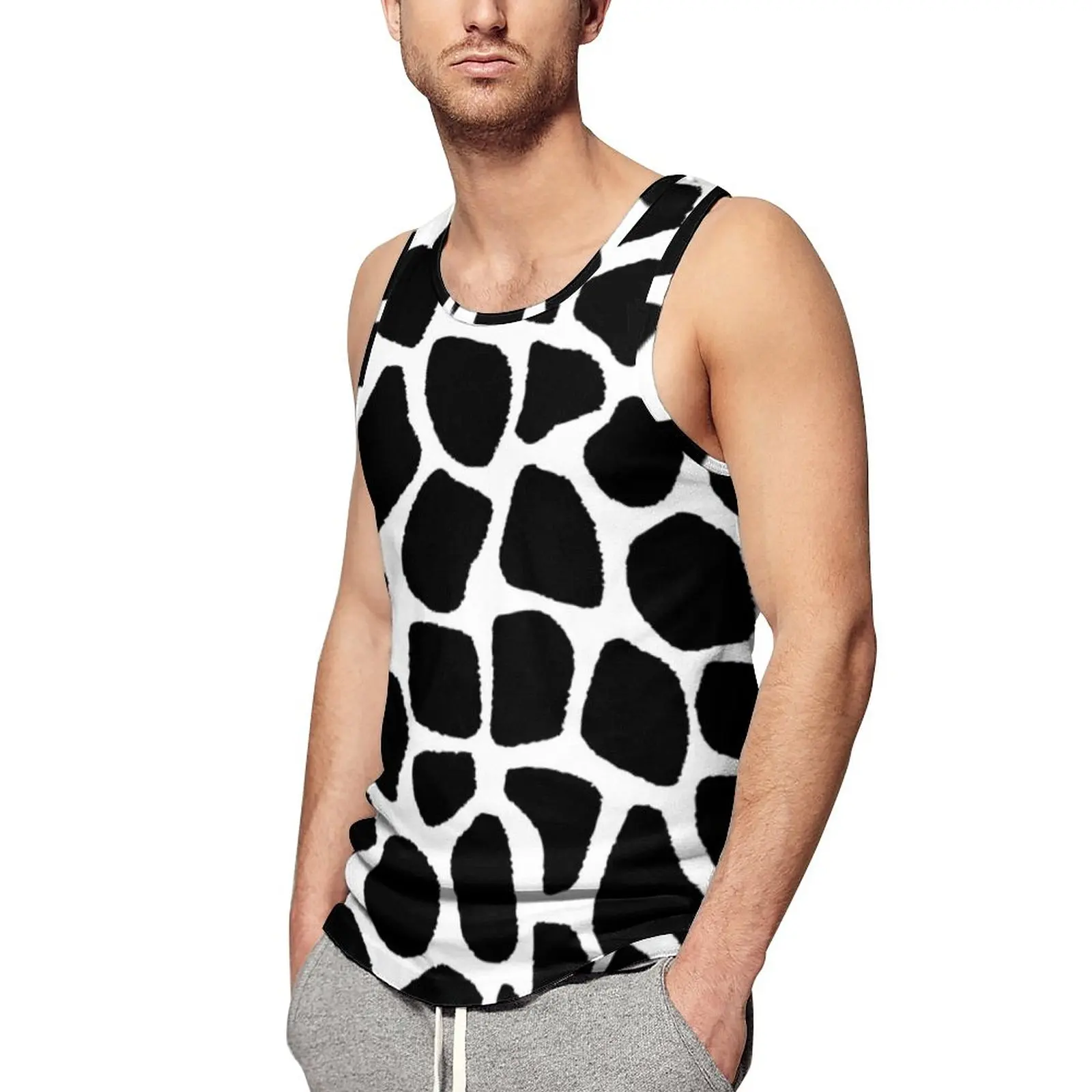 

Black And White Giraffe Tank Top Male Animal Print Tops Summer Custom Bodybuilding Streetwear Oversize Sleeveless Vests