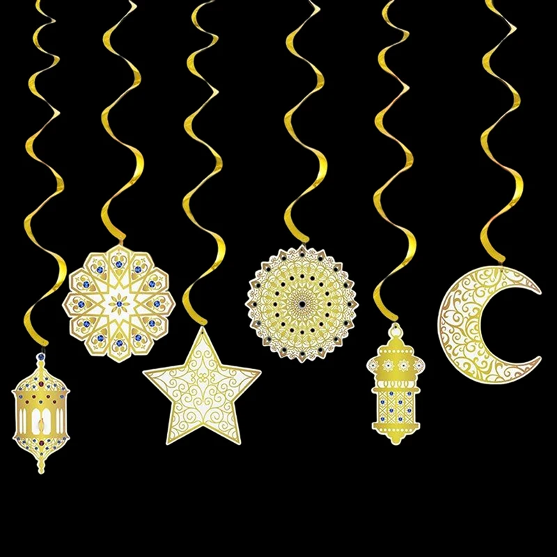 

Eid Mubarak Spiral Banner Islamic Muslim Gold Swirl Eid Pendant Bunting Hajj Mubarak Festival Party Ramadan Home Decor Supplies