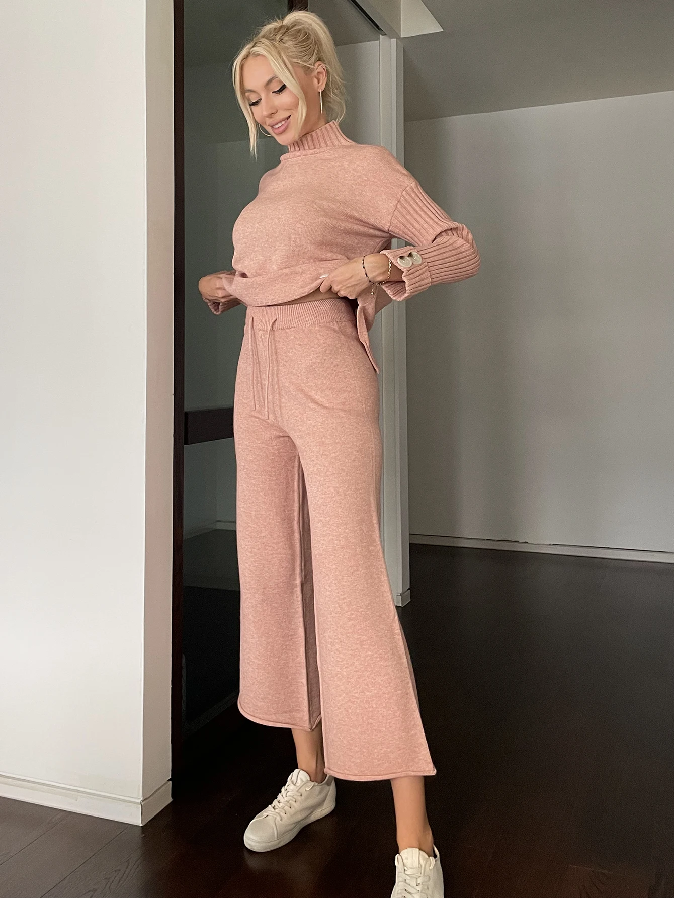 Wixra/однотонные женские комплекты Осень-зима Пуловер с воротником средней высоты