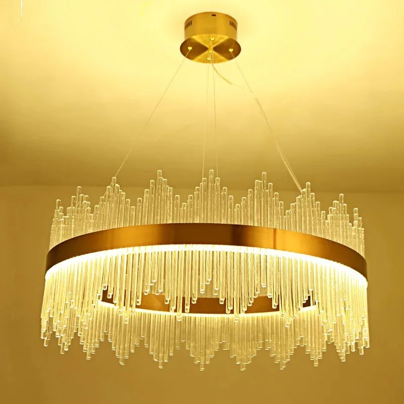 

Luxury LED K9 Crystals Ring Chandelier Modern Lighting for Living Room Kitchen Restaurant Decor Pendant Lights Gold Hanging Lamp
