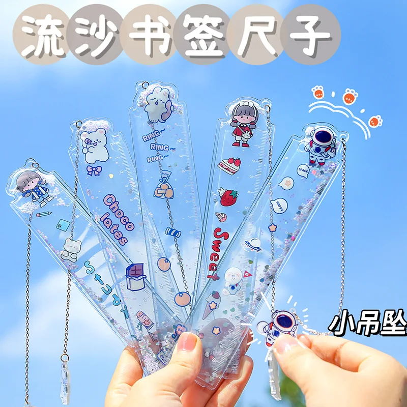

1pc Cute Cartoon Quicksand Ruler Sweet Girls Creative Kawaii Pendant Anime Bookmark for Books School Stationery Student Supply