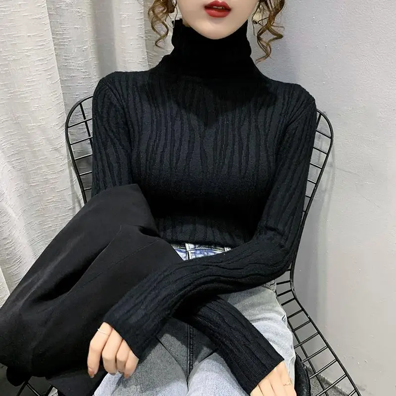 

Buttons Knitted Women Turtleneck Sweater Pullovers Autumn Winter Basic Women Highneck Sweaters Pullover Slim Female Tops H63