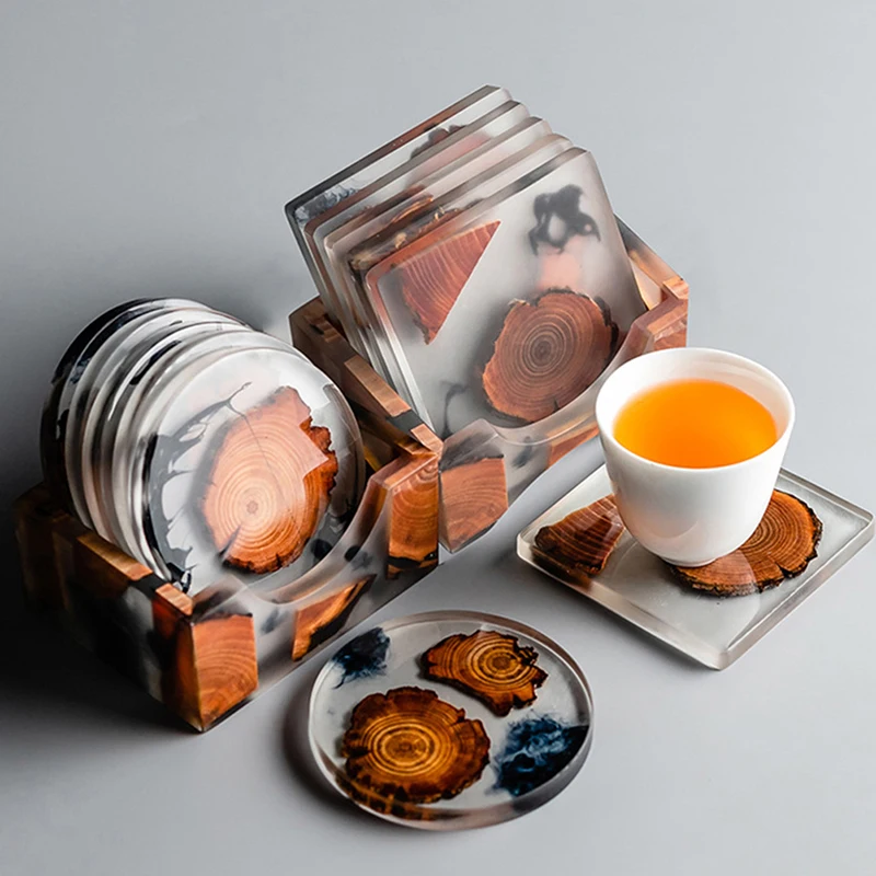 

1PC Resin Pine Coasters Heat-resistant Placemats Drink Mat Tea Coffee Cup Pad Waterproof Non-slip Table Decor Tableware Pad