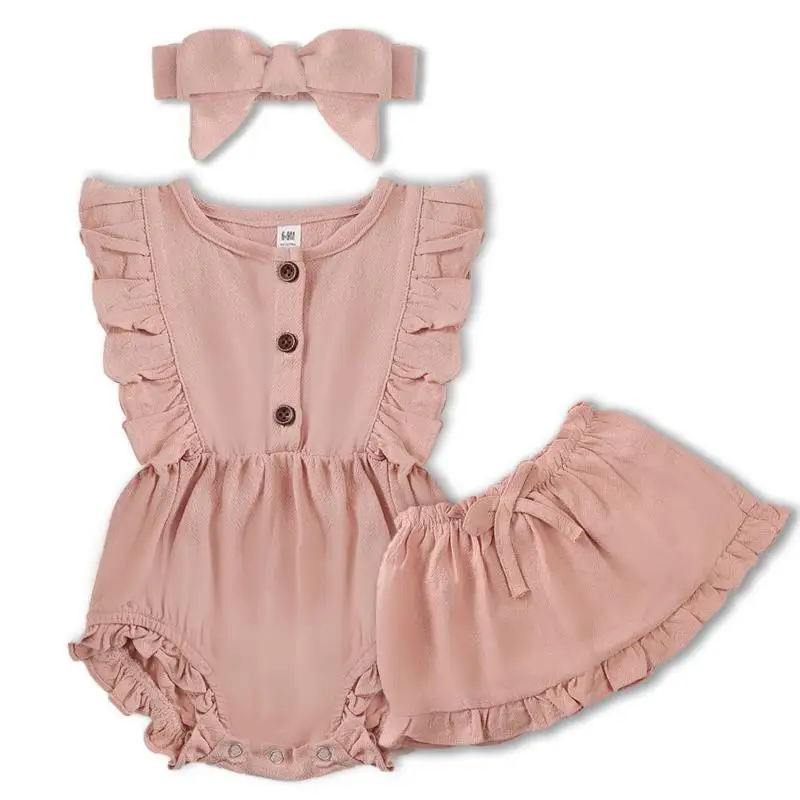 

New summer baby suits for infants and toddlers with fungus edge wrapping clothes + children's skirts + hairbands