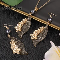 cring coco gold plated leaf flower necklace pendant earrings set hawaiian samoan pearl jewelry sets for women party accessories