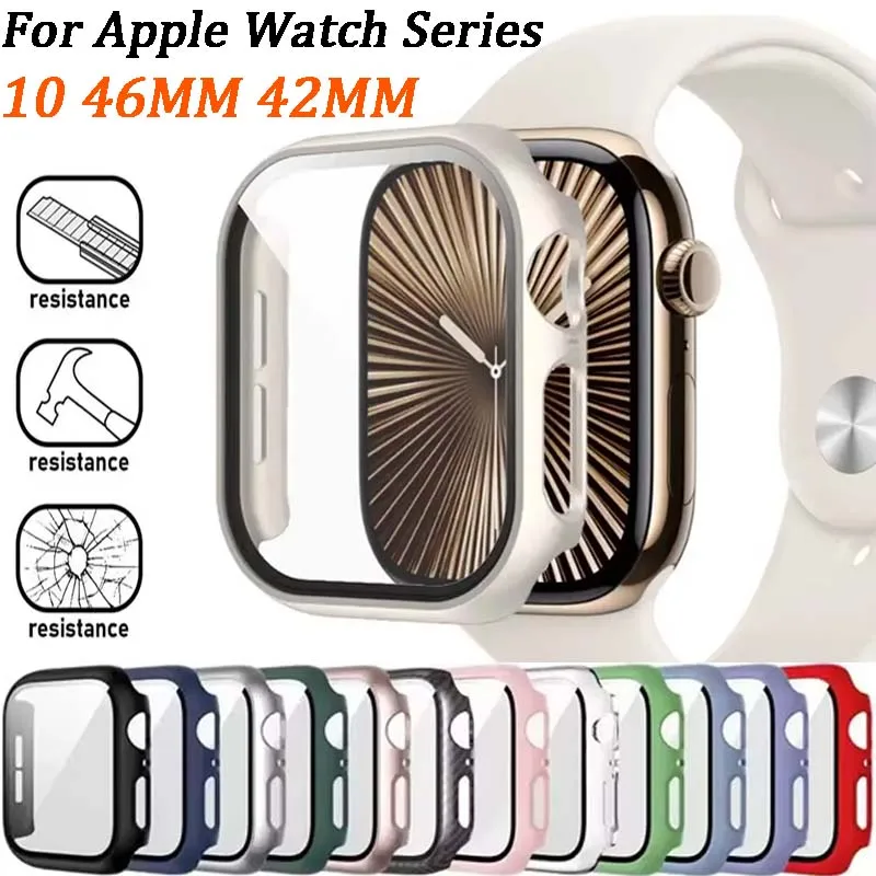 Фото Закаленное стекло + чехол для Apple Watch 10 42/46 мм Ultra/2 49 мм, матовый защитный чехол для ПК iWatch 9 8 7 6 5 4 SE 45 мм 41 мм 44 мм 40 мм №1