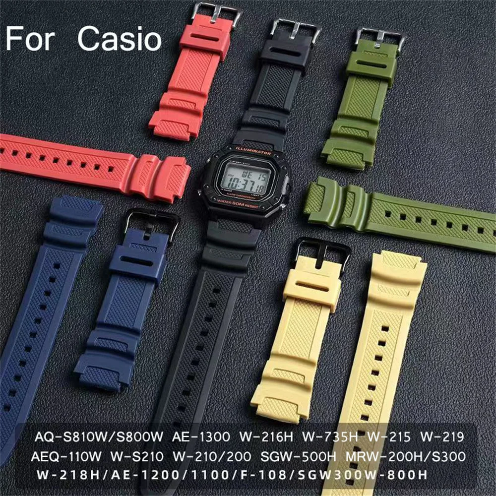 

18mm Rubber Strap for Casio AQ-S810W/S800W AE-1000W SGW-400H/300H/500H W-735H Men's Replacement Silicone Watch Band Accessories