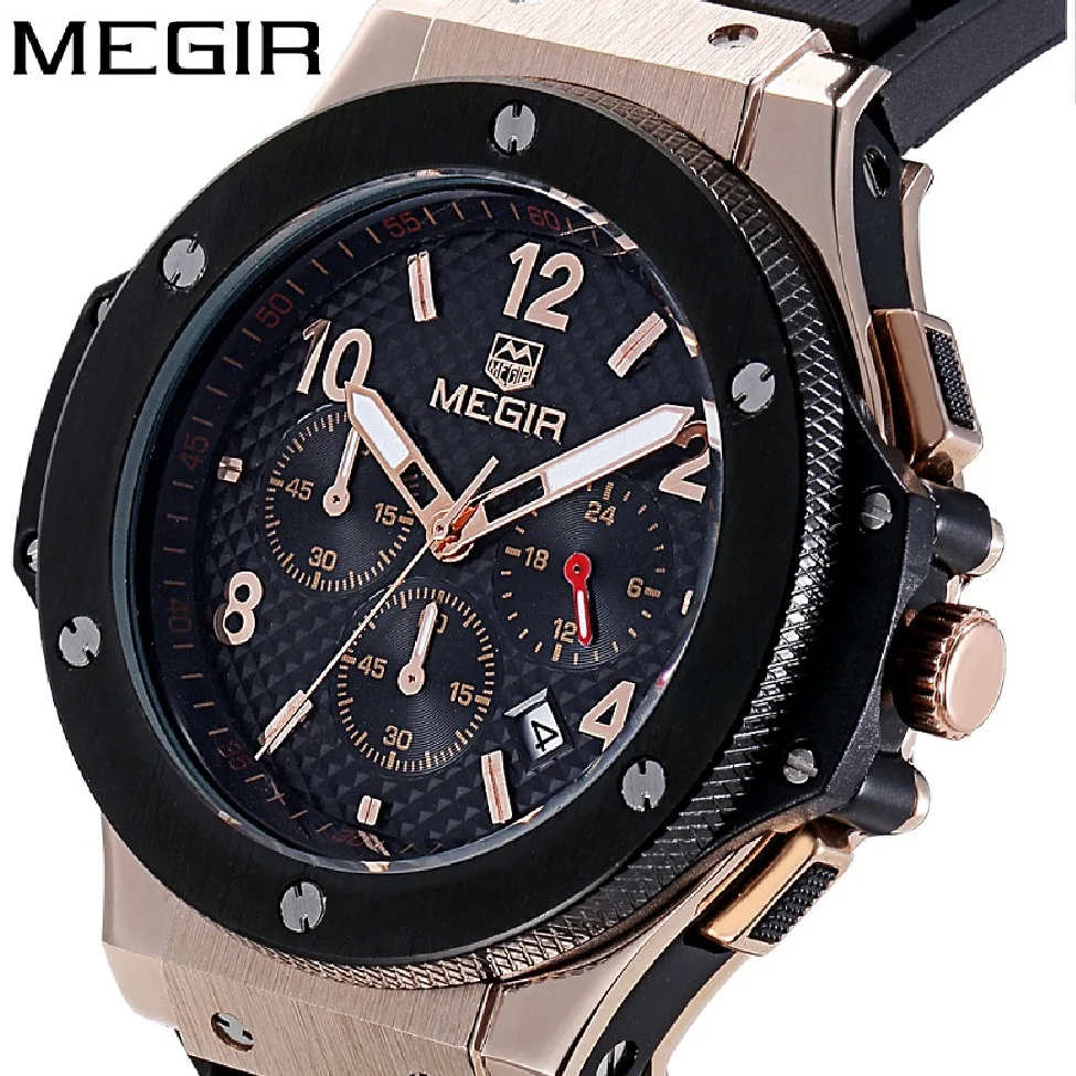 

MEGIR Original Chronograph Sport Men Creative Big Dial Army Military Quartz Watches Clock Male WristWatch Hour Relogio Masculino