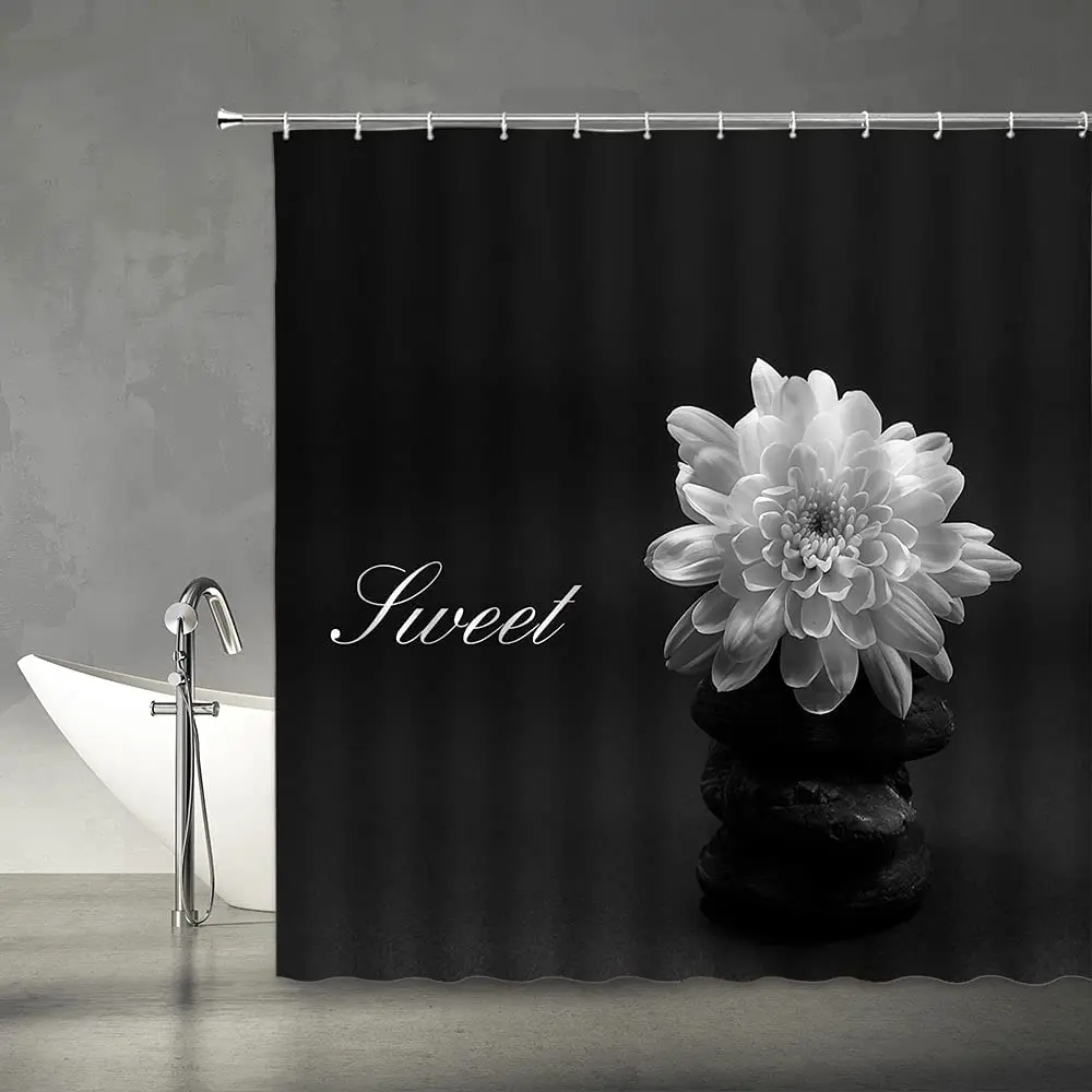 Черно-белый цветочный фон для душа элегантный романтический черный с цветочным