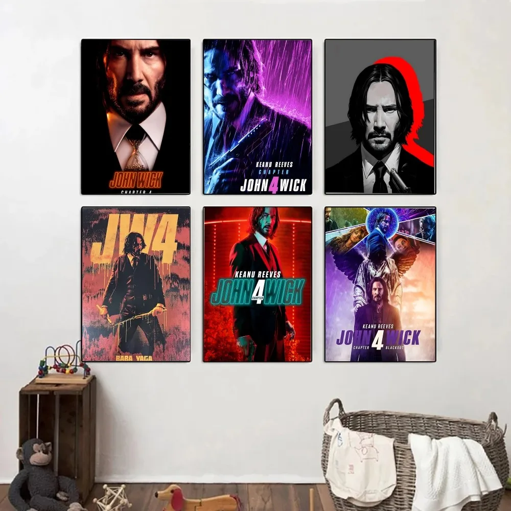 Movie John Wick Chapter 4 Poster Kraft Paper Vintage Wall Art Painting Study Aesthetic Small Size Stickers
