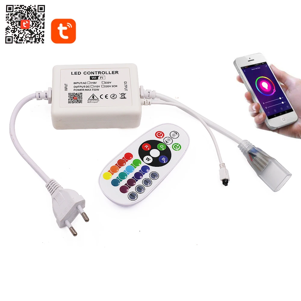 

Умный контроллер для светодиодной ленты, 110 В, 220 Вт, WIFI, RGB, 8 мм, 10 мм