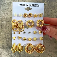 fashion vintage geometric gold metal earrings set for women punk pearl dangle drop earrings 2022 trend set of earrings jewelry