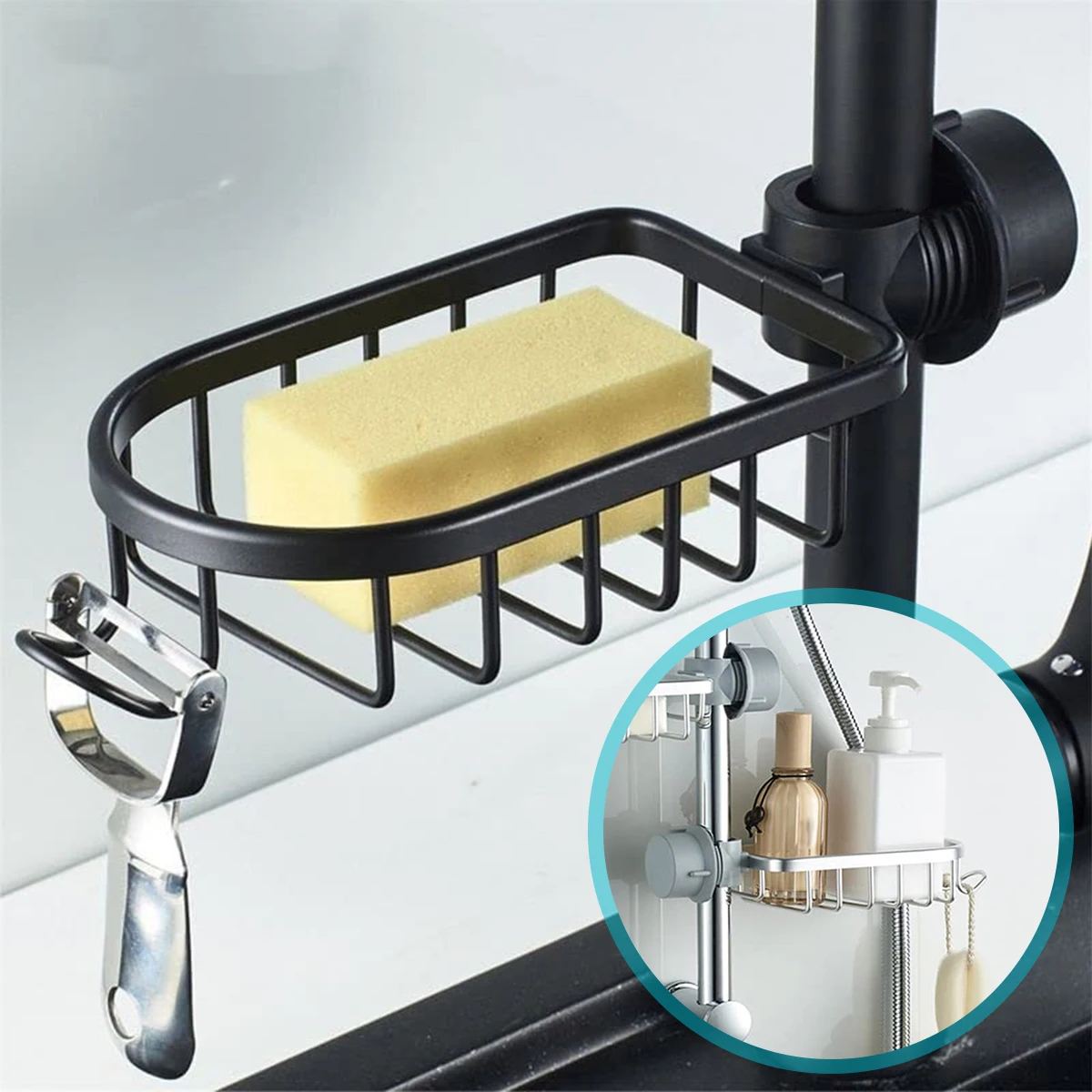 

Держатель для губки кухонного смесителя, съемная стойка для хранения крана, космическая алюминиевая подвесная полка для слива крана, держа...