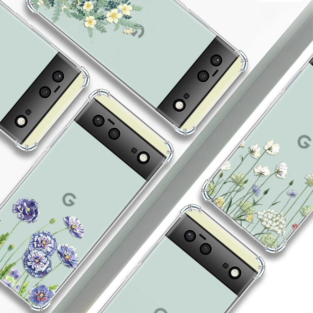 

Cartoon Flower Blossom Transparent Phone Case For Google Pixel 7a 6a 7Pro Cases Shockproof Soft Silicone Cover For Pixel 6 6Pro