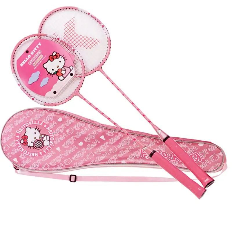 

Kawaii Hellokittys Badminton Racket Sanrio Sports Equipment Cartoon Anime Series Cute Girl's Heart Racket Set Gift for Girls