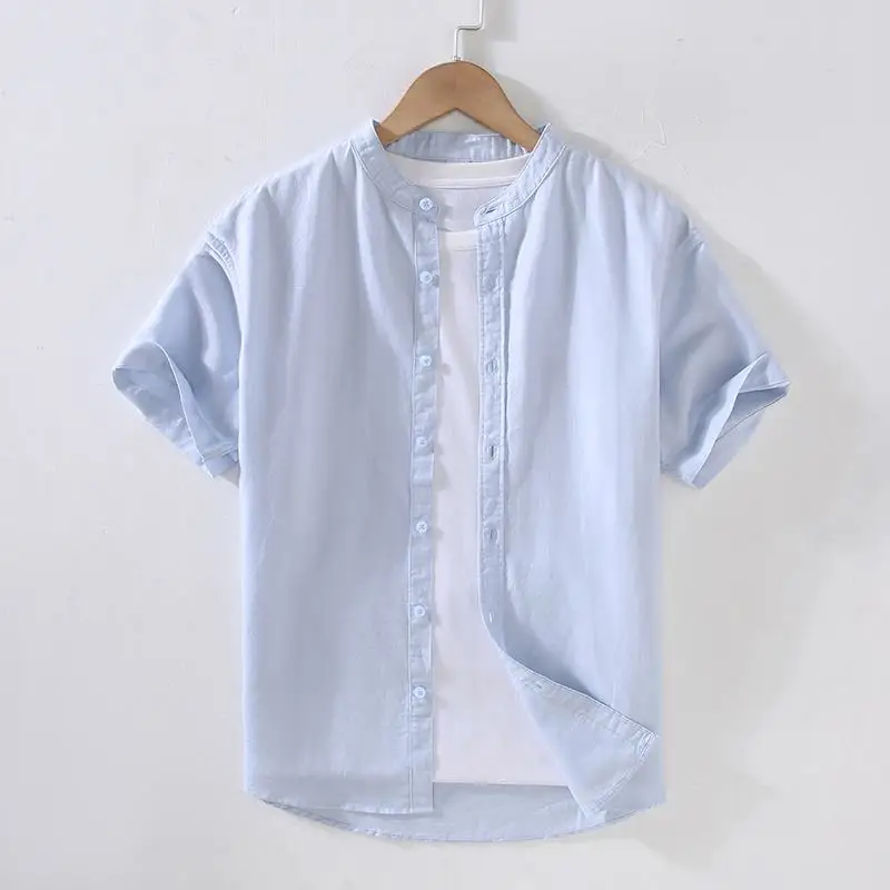 Рубашка мужская с коротким рукавом Повседневная блузка из льна и хлопка