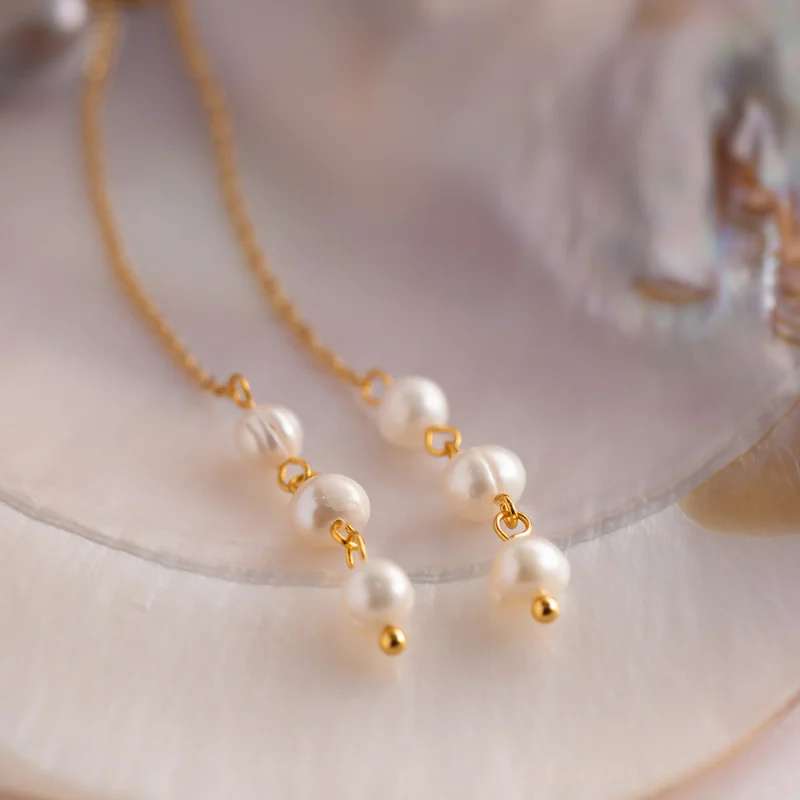 

Minar Minimalist Natural Pearl Dangle Earrings for Women 18K Gold Plated Stainless Steel Long Chain Tassel Earring Daily Jewelry