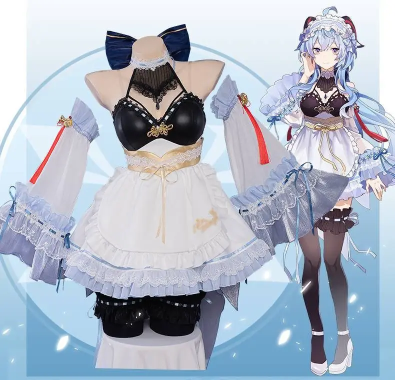 

Genshin Impact Cosplay Costumes Ganyu Maid Dress Japanese Anime Game Clothing