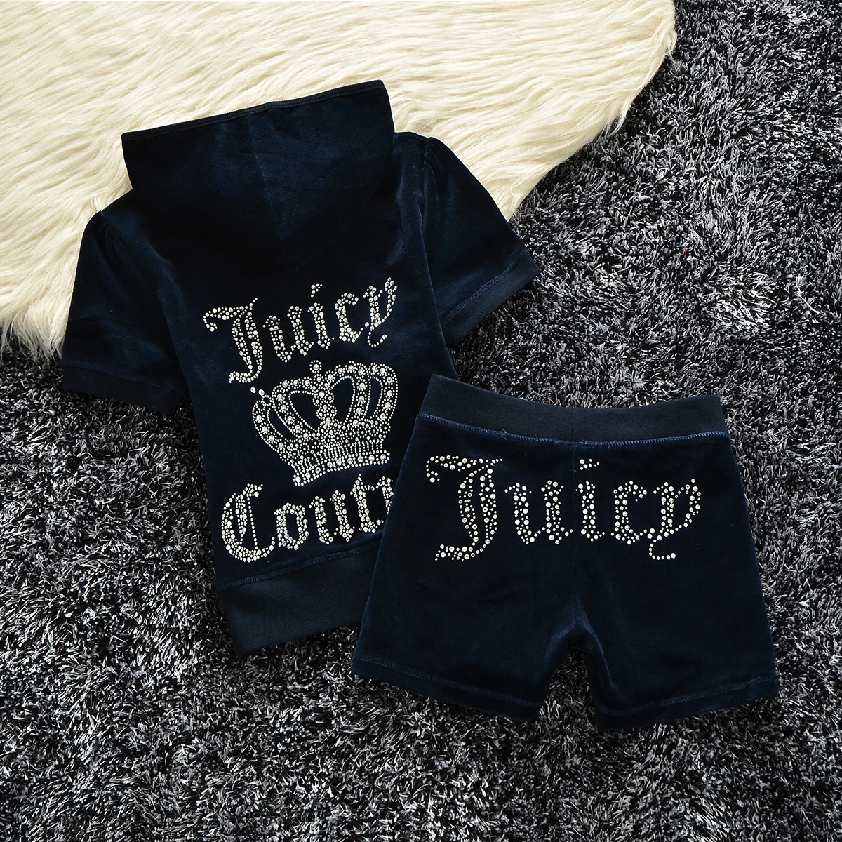 

Juicy Women's Set Hoodies Velvet Zipper Short Sleeve Sleeve Hooded Sweatshirt And Shorts Pants Set Sportswear Tracksuit Women