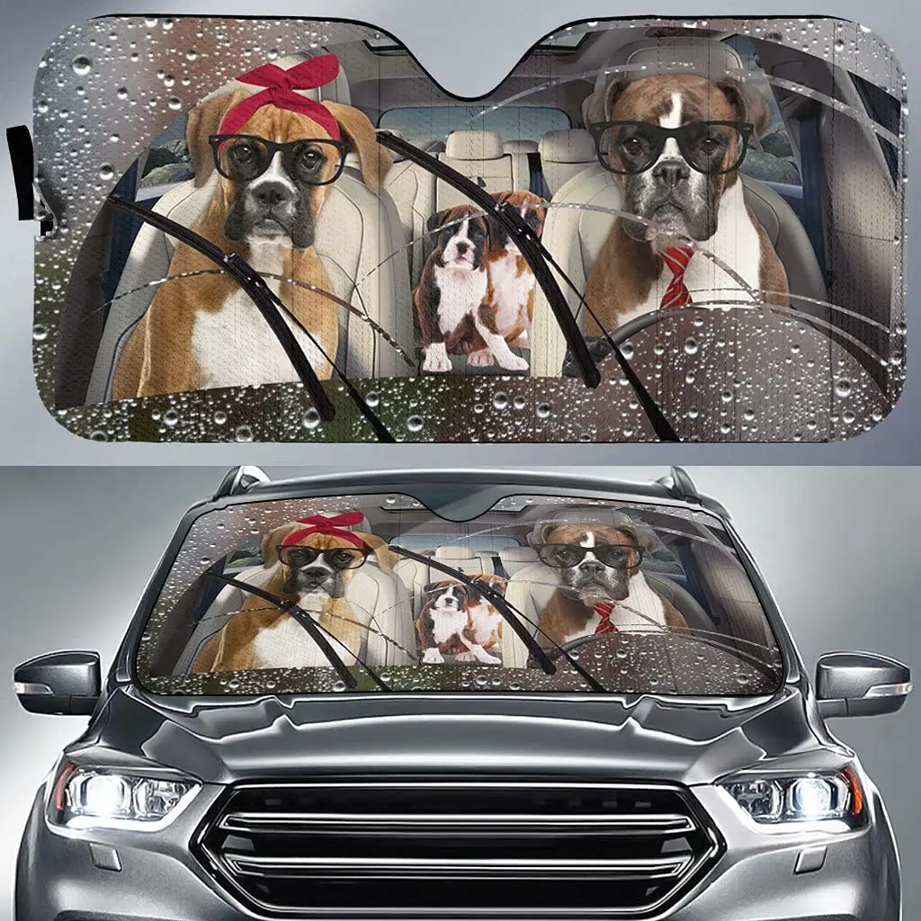

Dapple Boxer Dog семейный складной автомобиль, солнцезащитный козырек, переднее ветровое стекло, защита от солнца для животных, блок УФ-защиты для ...