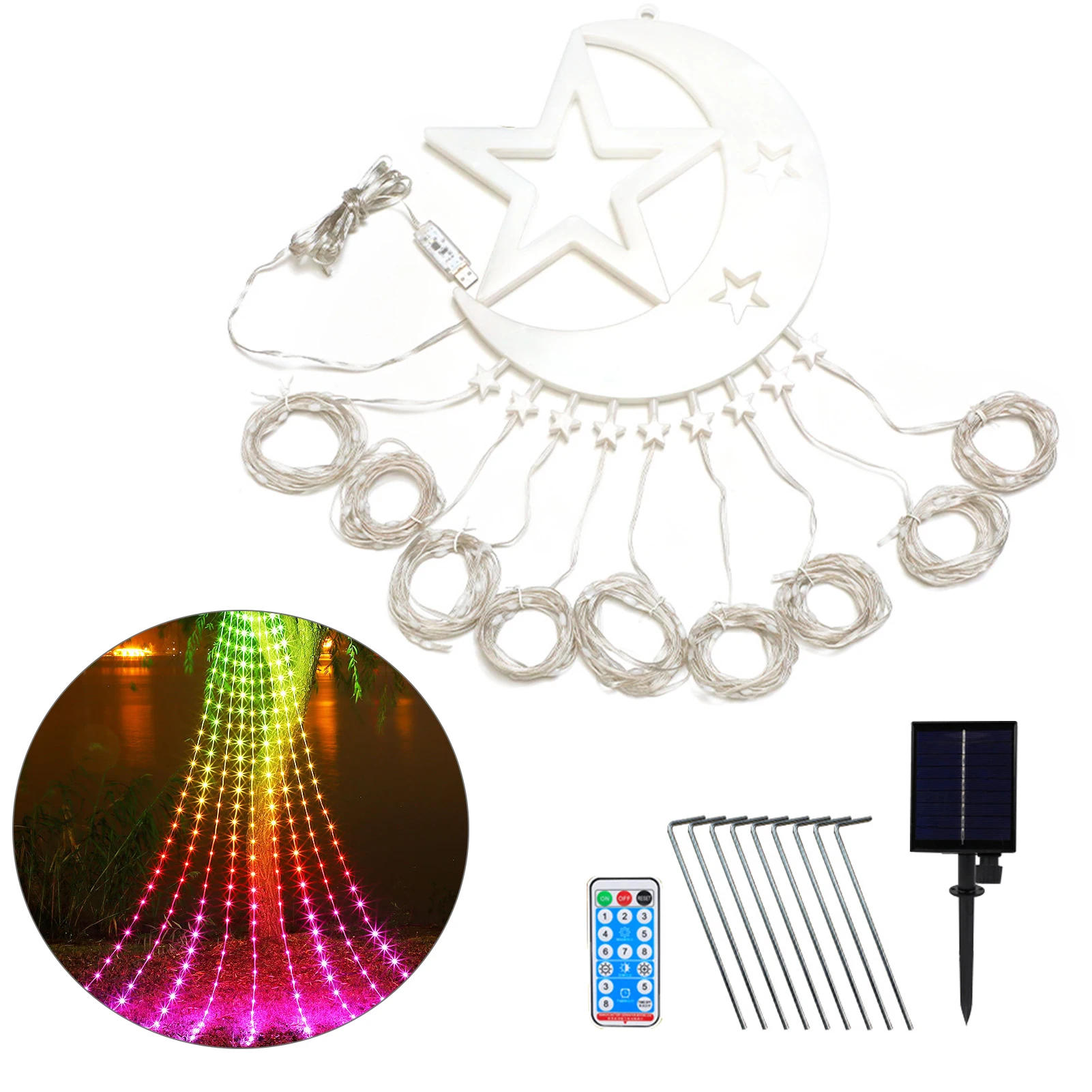 

Вечерние ильник-водопад настенный, 3,5 м, на солнечной батарее, 346 светодиодов