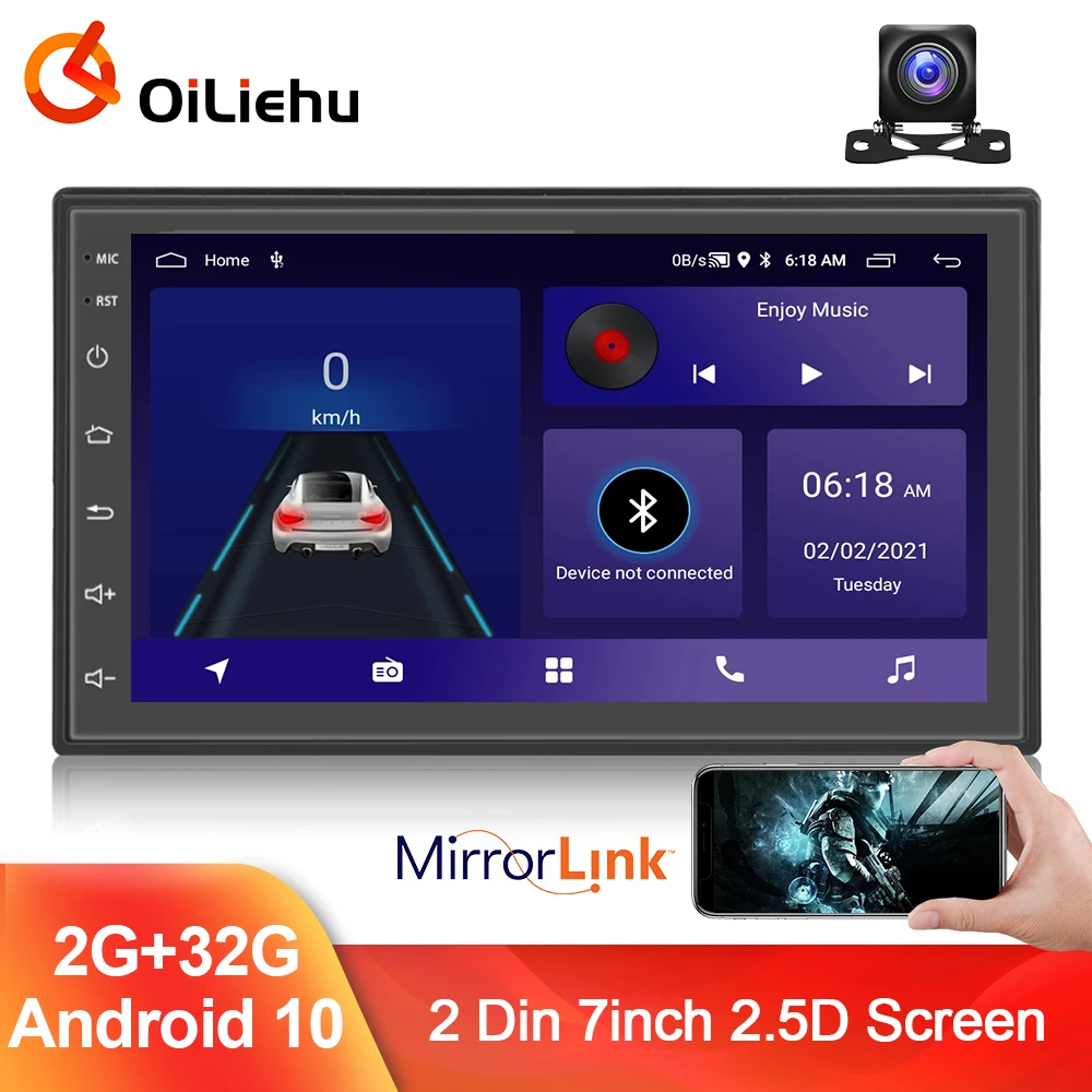 Автомагнитола Oiliehu 2 Din 7/9/10 дюймов Android 11 сенсорный экран 2.5D HD + 32 ГБ Wi-Fi GPS |