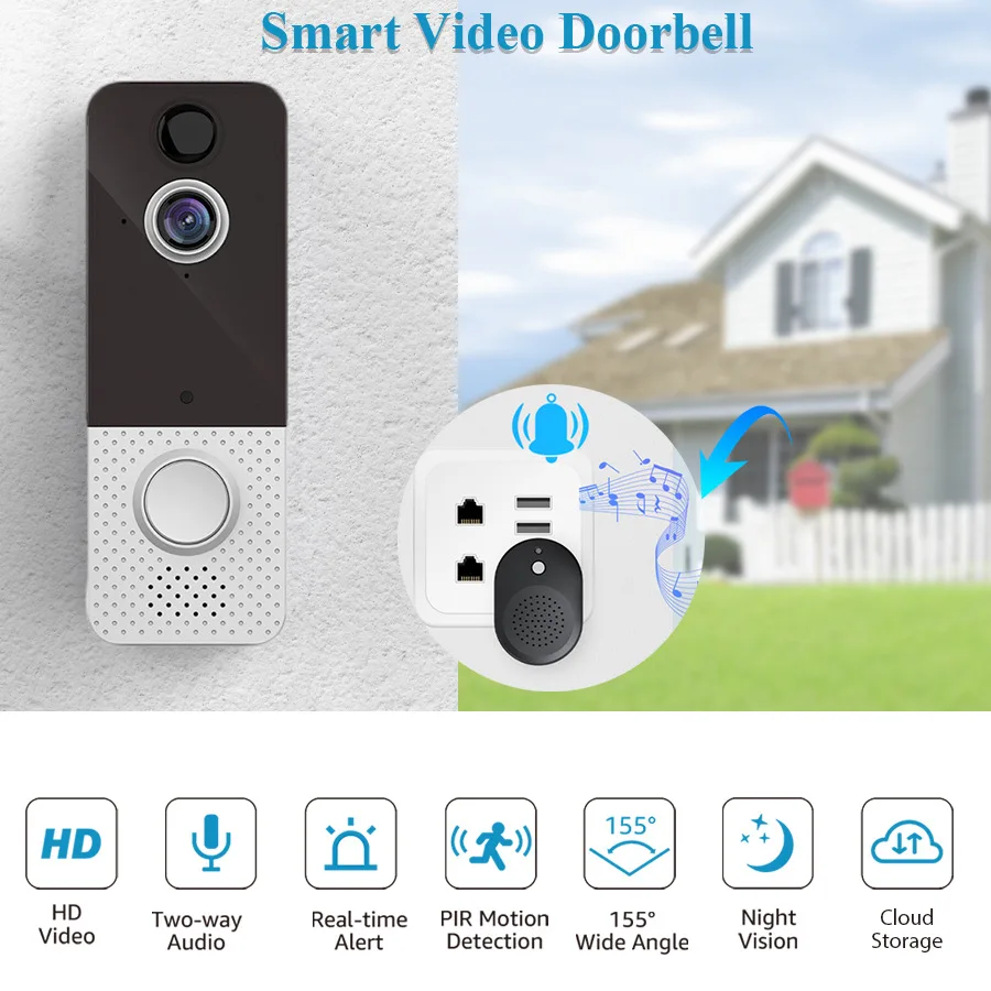 

720P Smart Home Video Doorbell WiFi Door Bell Camera PIR Motion Detection Waterproof Low Power Wireless Door Bell Phone Camera