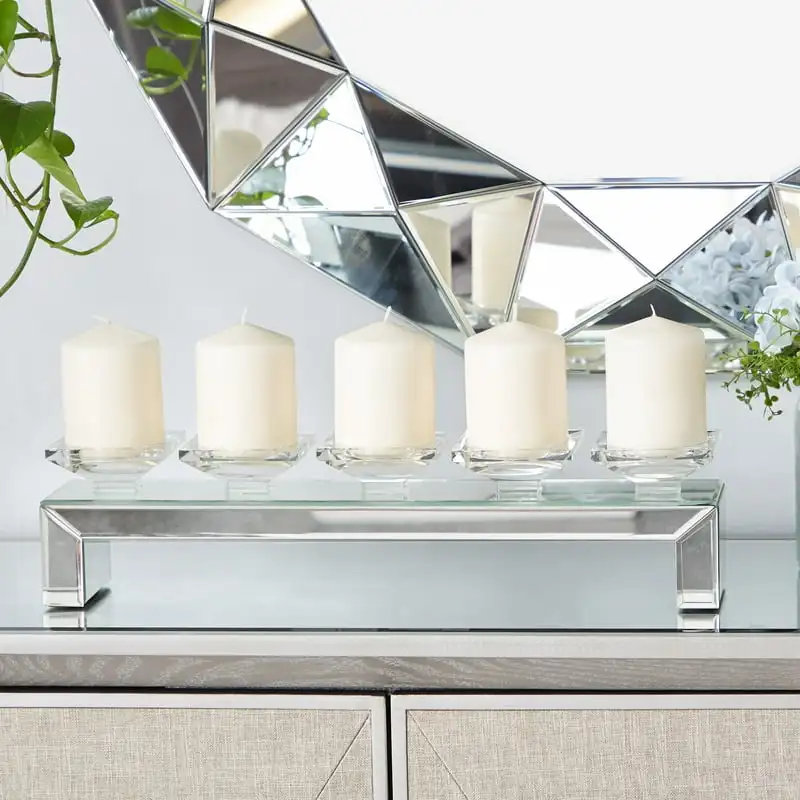 

Holder Silver Glass Pillar Candelabra with Mirrored Accents