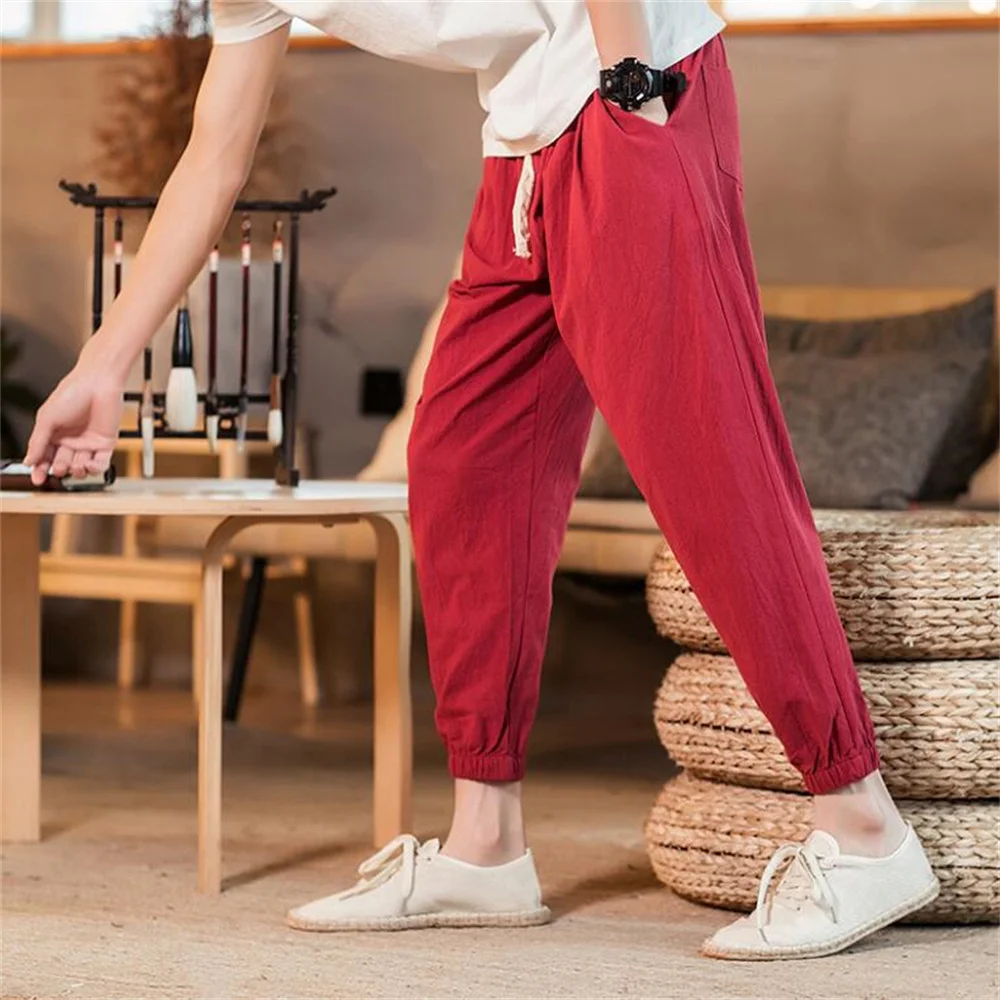 

2022 Summer New Chinese Style Cotton Linen Harem Pants Loose Korean Version Trend Nine Points Leggings Linen Casual Pants