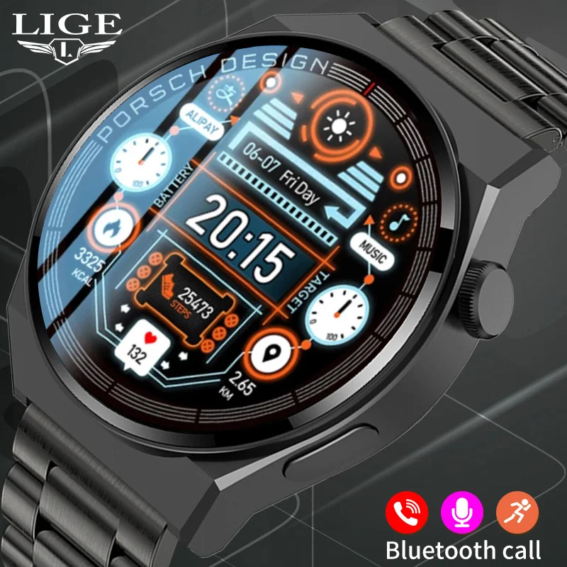

LIGE NEW Smart Watch Men Bluetooth Call Watches HD Screen Clock Sport Fitness Bracelet Waterproof Stainless Steel Smartwatch Men