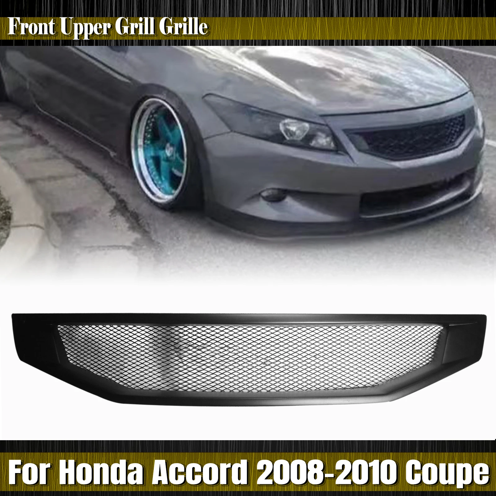 

Grille Front Grill For Honda Accord 2008-2010 Coupe 2 Door Only Honeycomb Style Fiberglass/Carbon Fiber Upper Bumper Hood Mesh