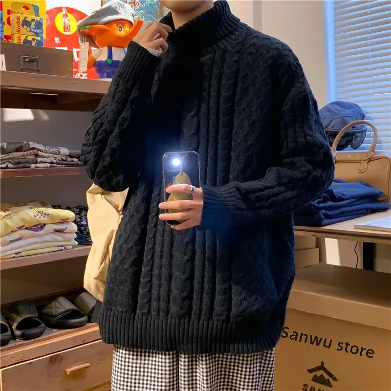 Мужской осенне-зимний новый однотонный винтажный вязаный