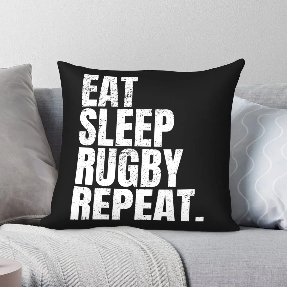 

Eat Sleep Rugby Repeat Square Pillowcase Polyester Linen Velvet Creative Zip Decor Throw Pillow Case Sofa Cushion Cover